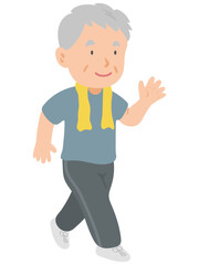 元気にウォーキングをする初老男性