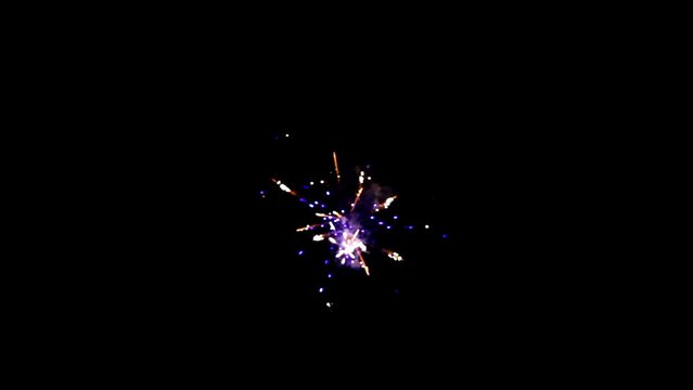 Half-round of bright colorful firework on black background to create a set salute on video for holiday.