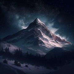 Plakat mountain peak at night Generative AI