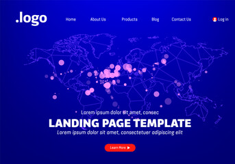 Abstract modern technology Landing page template, flowing line digital technology, smooth particle wave, big data techno design concept background wallpaper, Annual reports, flyer, poster, cover. EPS