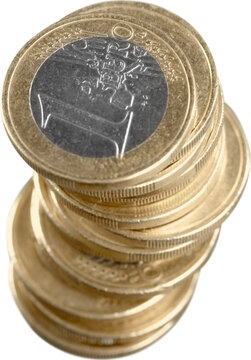 Stack of one pound sterling British coints - isolated image