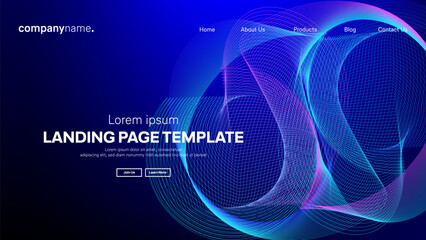 Abstract modern technology Landing page template, flowing line digital technology, smooth particle wave, big data techno design concept background wallpaper, Annual reports, flyer, poster, cover. EPS