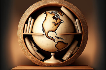 Fototapeta na wymiar a shelf with a globe of the earth. Generative AI