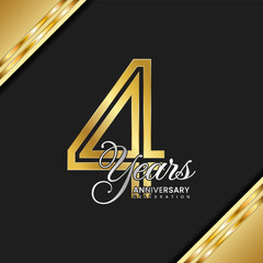 4th anniversary logo design with double line. Gold color numbers with silver text. Logo Vector Illustration