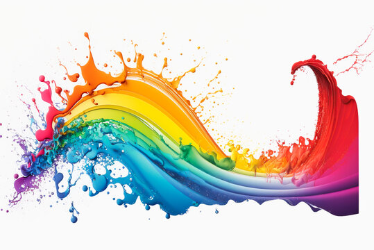 Rainbow Wave. Colorful Paint Splash. Isolated Design Element On White Background. Generative AI.