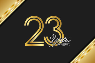 Fototapeta premium 23th anniversary logo design with double line. Gold color numbers with silver text. Logo Vector Illustration