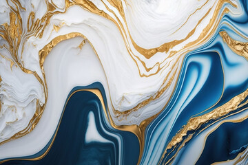 Gold, Blue, White Marble Background, Texture - Generative AI