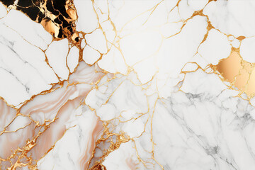 Gold, Rosegold, White Marble Background, Texture - Generative AI