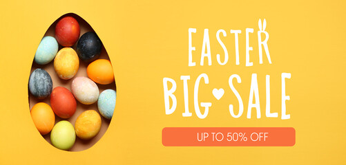 Banner for Easter sale with colorful eggs