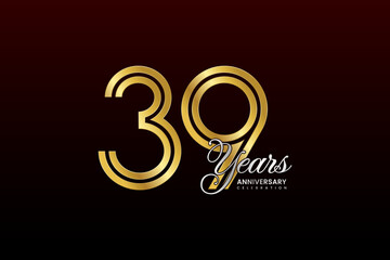 Fototapeta premium 39th anniversary logo design with double line. Gold color numbers with silver text. Logo Vector Illustration