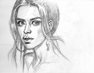 portrait of a person pencil drawing for card decoration illustration