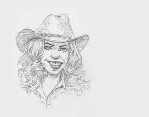 person with a hat pencil drawing for card illustration decoration