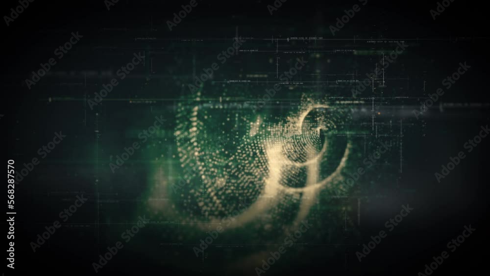 Aufkleber Futuristic abstract de-focus data matrix, meta, metaverse, telemetry and encrypt numbers display with particles simulation in cyber space environment for head up display background