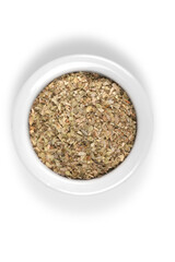 Asian colorful spices in white ceramic plate