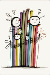 A happy family hugging, fun stick art cute family love and friendship  illustration