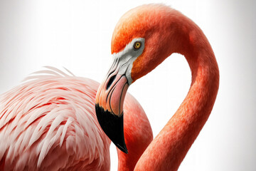Flamingo, white backdrop, isolated. Generative AI
