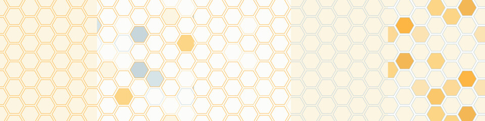 Set of seamless backgrounds in the form of beehives. Honeycombs