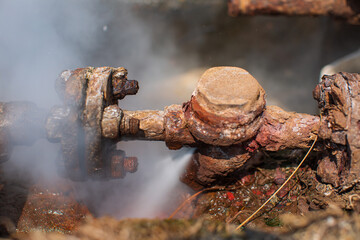 Corrosion rusty through valve tube steam gas leak pipeline
