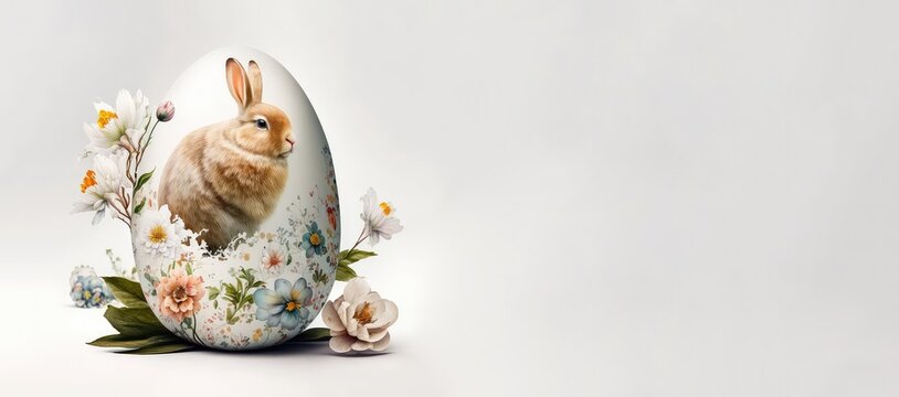 easter eggs and rabbit,  painted easter egg , easter rabbit in the basket with eggs, easter rabbit in the nest eggs with generative ai