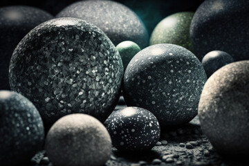 Obraz na płótnie Canvas granite balls polished at night. Urban environment in abstract detail. Generative AI