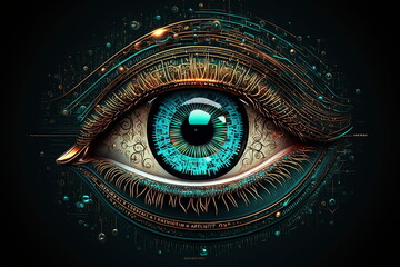 Vivid illustration of eye made of circuitry