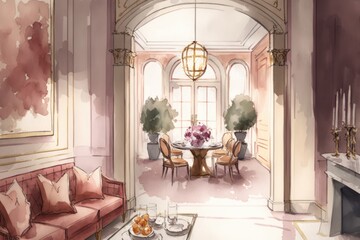 Valentines Day Artistic Watercolor for a Beautiful interior design (generative AI)