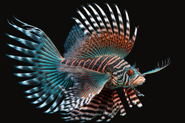 Fish Zebra Pterois flying Lionfish. Generative AI