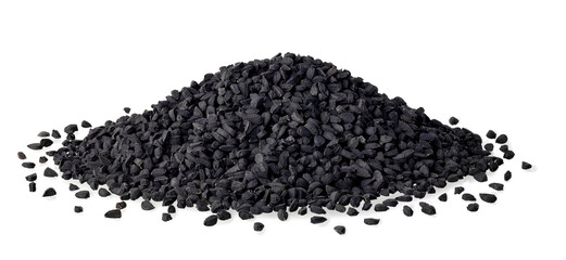 heap of black cumin seeds isolated on white