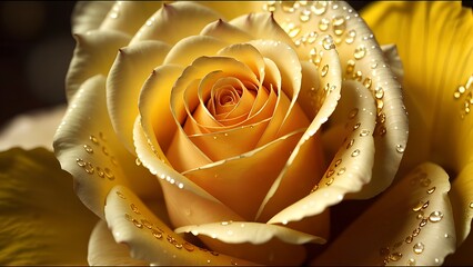 yellow rose with water droplets in raining night,Generative AI