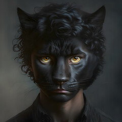 Bombay Black cat with a human face Generative Ai