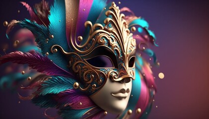gorgeous Carnival mask, metallic and shiny, colorful and isolated on vague background.