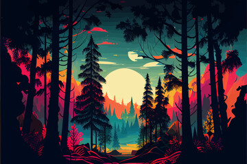 Abstract forest landscape illustration vector graphic