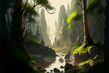 Türaufkleber Abstract forest landscape illustration vector graphic © ArtMart