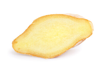 Piece of fresh ginger isolated on white background