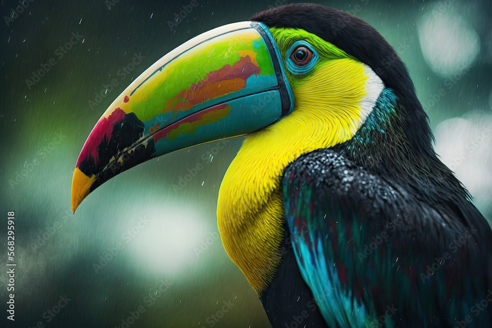 Sticker A bright keel billed toucan bird is shown up close. Generative AI