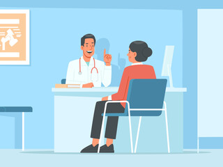 Woman at a doctors appointment in a medical office. Doctor and patient, scheduled health check