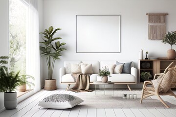 Fototapeta premium Modern Scandi Living Room Interior Wall Display