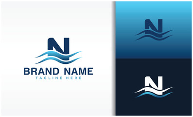 Letter N logo with wave design template