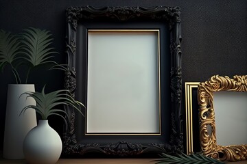 Touch with a Close-Up Frame Mock-Up Black Frame and Background 3D Render 
