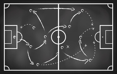 soccer strategy drawn with white chalk isolated 