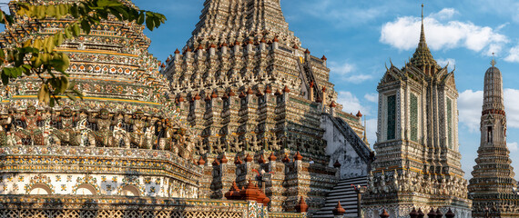 Fototapeta premium Decor elements Wat Arun Temple in bangkok Thailand. Wat Arun is Buddhist temple in Bangkok, Yai district of Bangkok, Wat Arun is among best known of Thailand's landmarks
