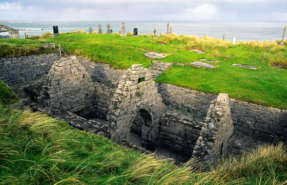 Aran Island of Inisheer, County Galway, Ireland. Early Celtic Christian Church of St. Cavan. Now sunk in the sand dunes
