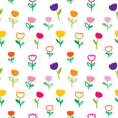 Seamless Pattern with Hand Drawn Flower Art Design on White Background