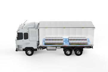 Ev logistic trailer truck or electric vehicle lorry with pack of battery cells module