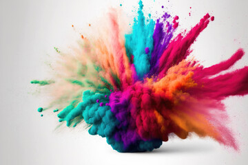 Fototapeta na wymiar eruption of colored powder on a white background. abstract close up of background with dust. vibrant explodes Holi paints. Generative AI