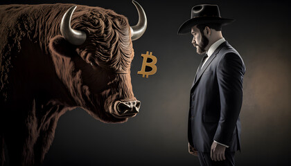 bulls and bitcoin concept trading business cryptocurrency 3d rendering