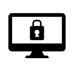 Locked desktop PC silhouette icon. Vector.