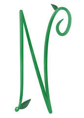 leaf alphabet watercolor number n