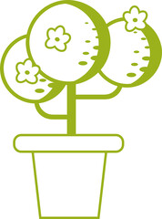 Tree with flowers in pot vector illustration. Cartoon gardening concept