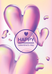 Vector background to Valentine's Day with hearts. Beauty backdrop with pink liquid blobs background.